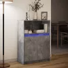 Betonszürke szerelt fa tálalószekrény LED-del 72x34x100 cm