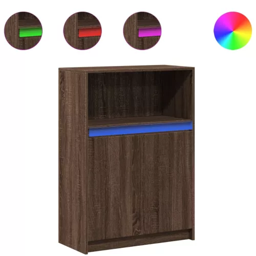 Barna tölgy színű szerelt fa tálalószekrény LED-del 72x34x100cm
