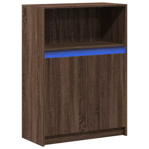 Barna tölgy színű szerelt fa tálalószekrény LED-del 72x34x100cm