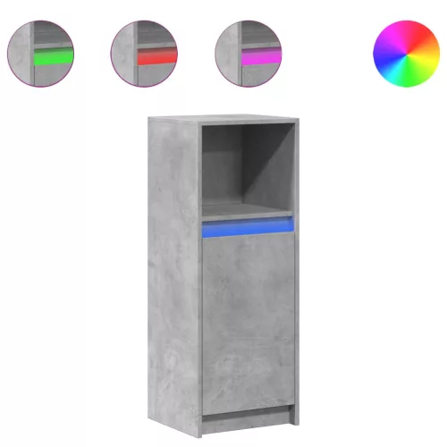 Betonszürke szerelt fa tálalószekrény LED-del 38 x 34 x 100 cm