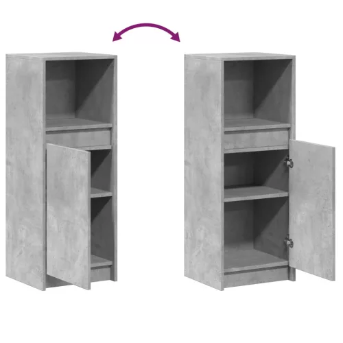 Betonszürke szerelt fa tálalószekrény LED-del 38 x 34 x 100 cm
