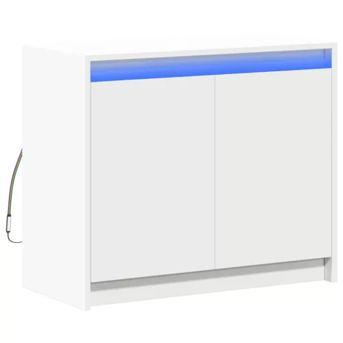Fehér szerelt fa tálalószekrény LED-del 72 x 34 x 61 cm