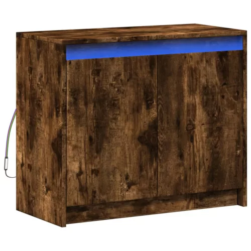 Füstös tölgy szerelt fa tálalószekrény LED-del 72 x 34 x 61 cm