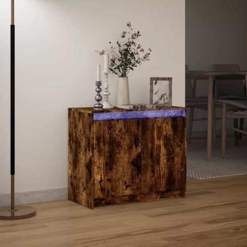 Füstös tölgy szerelt fa tálalószekrény LED-del 72 x 34 x 61 cm