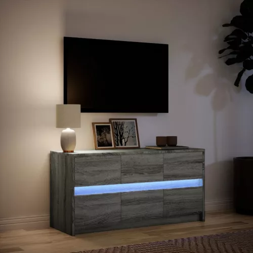 Szürke sonoma színű szerelt fa LED-es TV-szekrény 100x34x50 cm