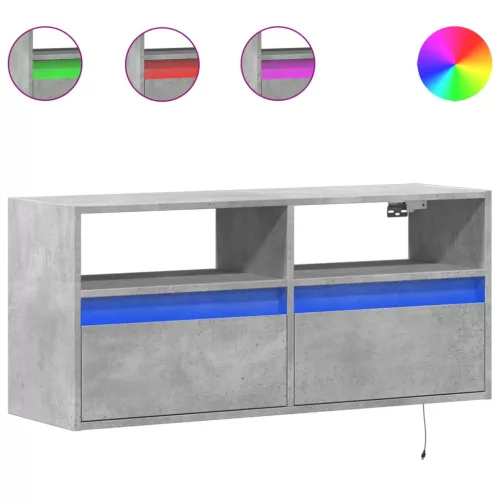 Betonszürke falra szerelhető TV-szekrény LED-del 100x31x45 cm