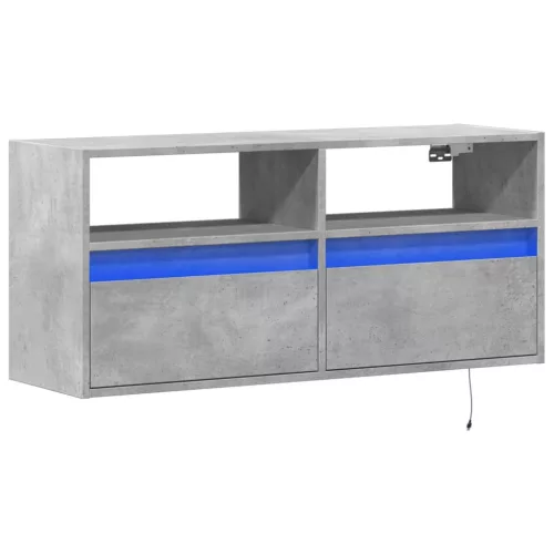 Betonszürke falra szerelhető TV-szekrény LED-del 100x31x45 cm