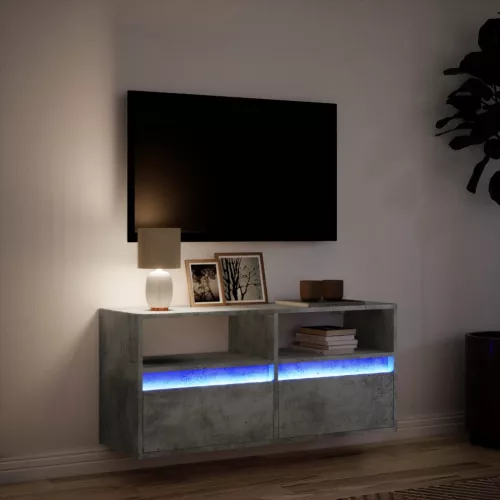 Betonszürke falra szerelhető TV-szekrény LED-del 100x31x45 cm