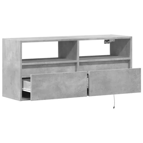 Betonszürke falra szerelhető TV-szekrény LED-del 100x31x45 cm