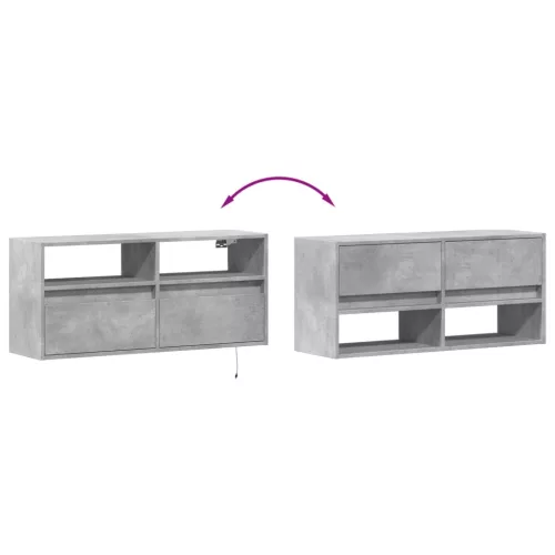 Betonszürke falra szerelhető TV-szekrény LED-del 100x31x45 cm