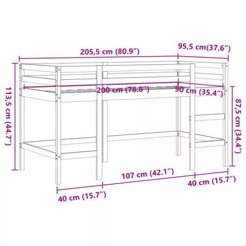 Viaszbarna tömör fenyőfa gyerek galériaágy létrával 90 x 200 cm