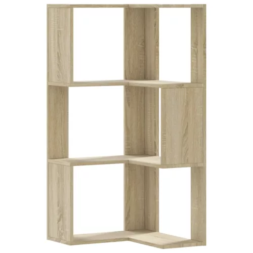 3 szintes sonoma tölgy szerelt fa sarok könyvespolc 50x50x102cm