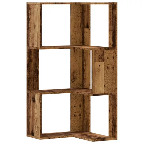 3 szintes antik fa szerelt fa sarok könyvespolc 50 x 50 x 102cm