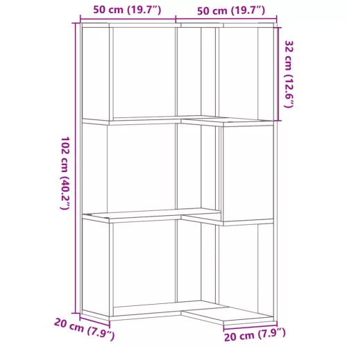 3 szintes antik fa szerelt fa sarok könyvespolc 50 x 50 x 102cm