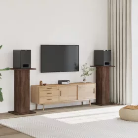   2 db barna tölgy színű szerelt fa hangszóróállvány 30x30x95 cm