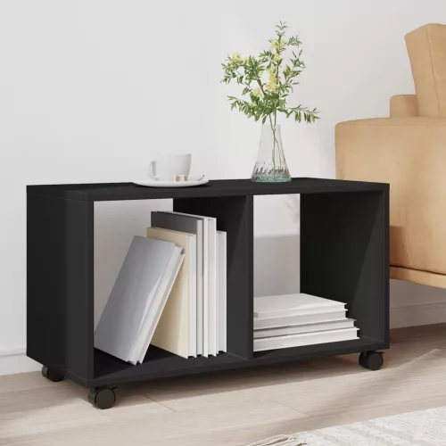 Fekete szerelt fa görgős szekrény 72 x 33 x 42,5 cm