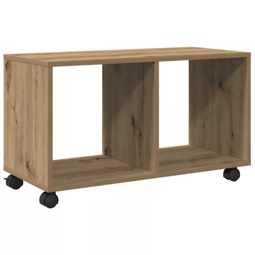 Kézműves tölgy színű szerelt fa görgős szekrény 72x33x42,5 cm