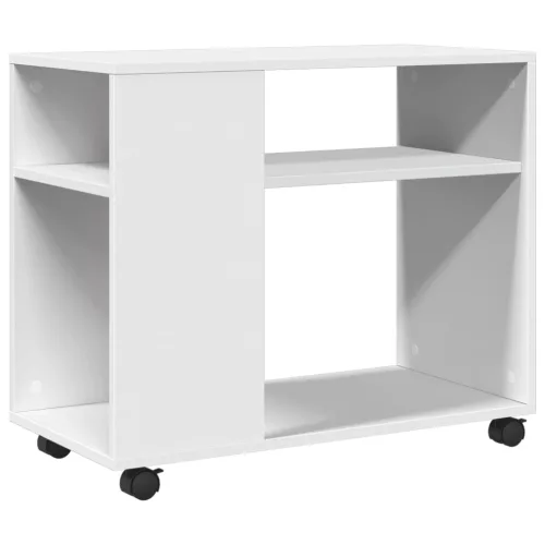 Fehér szerelt fa kisasztal kerekekkel 70 x 35 x 60 cm