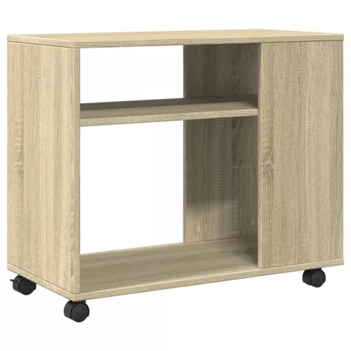 Sonoma tölgy színű szerelt fa kisasztal kerekekkel 70x35x60 cm