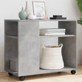 Betonszürke szerelt fa kisasztal kerekekkel 70 x 35 x 60 cm