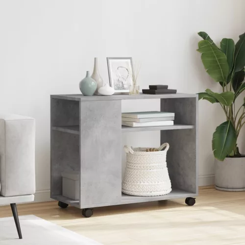 Betonszürke szerelt fa kisasztal kerekekkel 70 x 35 x 60 cm
