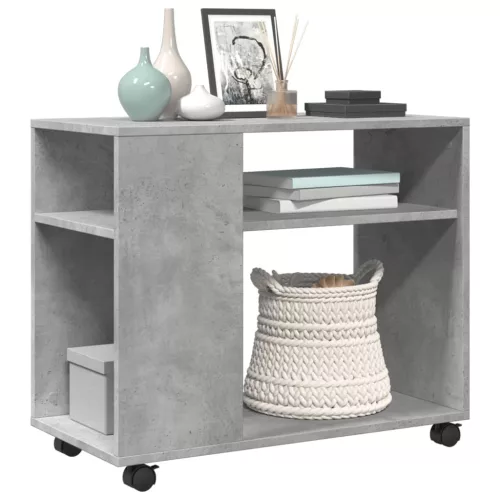 Betonszürke szerelt fa kisasztal kerekekkel 70 x 35 x 60 cm