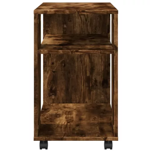 Füstös tölgy színű szerelt fa kisasztal kerekekkel 70x35x60 cm