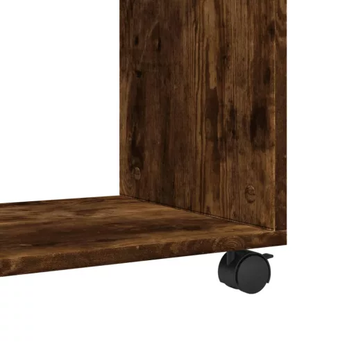 Füstös tölgy színű szerelt fa kisasztal kerekekkel 70x35x60 cm