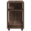 Barna tölgy színű szerelt fa kisasztal kerekekkel 70x35x60 cm