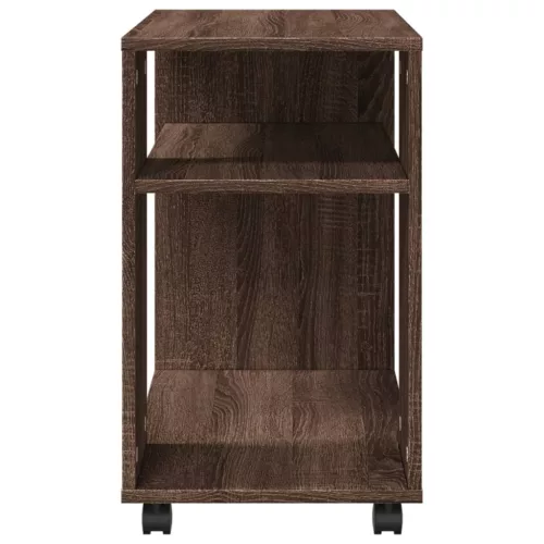 Barna tölgy színű szerelt fa kisasztal kerekekkel 70x35x60 cm