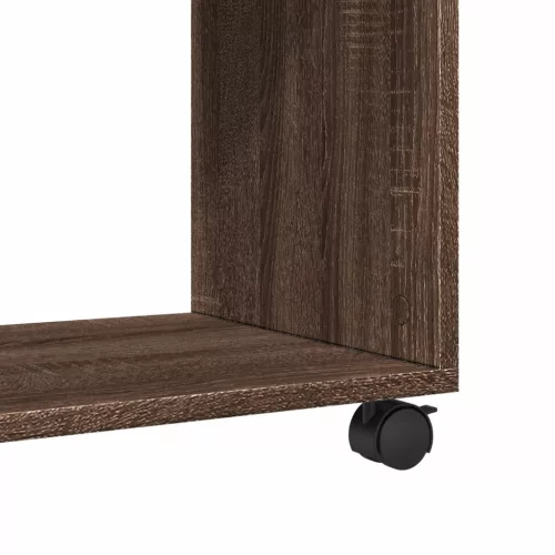 Barna tölgy színű szerelt fa kisasztal kerekekkel 70x35x60 cm