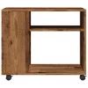 Antik fa színű szerelt fa kisasztal kerekekkel 70 x 35 x 60 cm