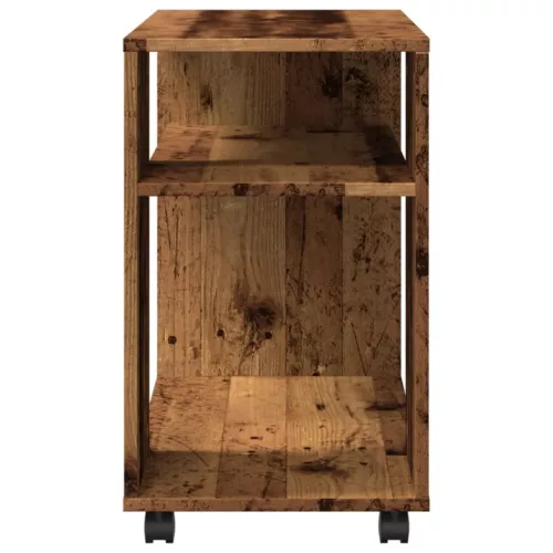 Antik fa színű szerelt fa kisasztal kerekekkel 70 x 35 x 60 cm