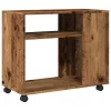 Antik fa színű szerelt fa kisasztal kerekekkel 70 x 35 x 60 cm