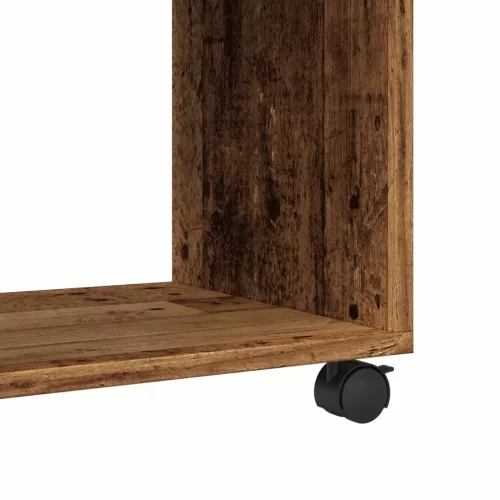Antik fa színű szerelt fa kisasztal kerekekkel 70 x 35 x 60 cm