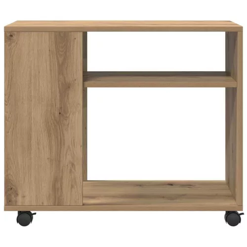 Kézműves tölgy színű szerelt fa görgős kisasztal 70x35x60 cm