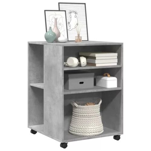 Betonszürke szerelt fa kisasztal kerekekkel 55 x 60 x 78 cm