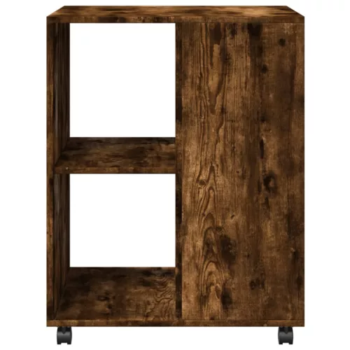 Füstös tölgy színű szerelt fa kisasztal kerekekkel 55x60x78 cm