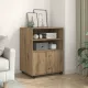 Kézműves tölgy színű szerelt fa görgős szekrény 72x33x42,5 cm