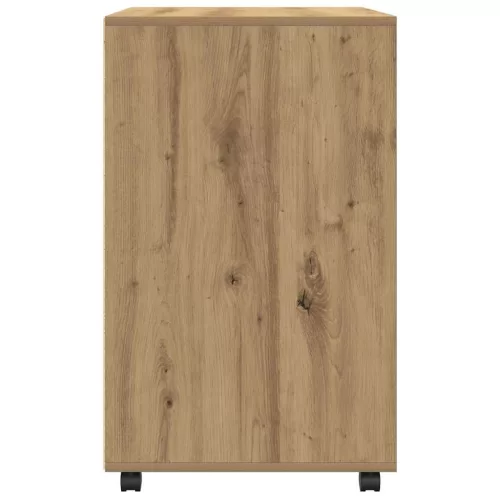 Kézműves tölgy színű szerelt fa görgős szekrény 72x33x42,5 cm