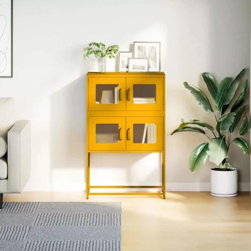 Highboard Mustársárga 68x39x107 cm Acél