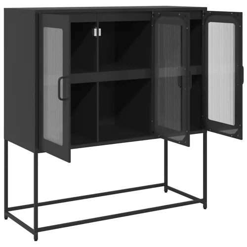 Fekete hidegen hengerelt acél tálalószekrény 100,5x39x107 cm