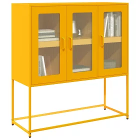   Mustársárga hideghengerelt acél tálalószekrény 100,5x39x107 cm