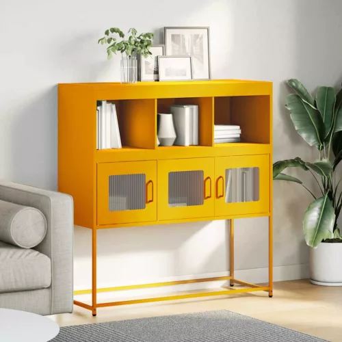 Mustársárga hideghengerelt acél tálalószekrény 100,5x39x107 cm