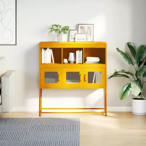 Mustársárga hideghengerelt acél tálalószekrény 100,5x39x107 cm