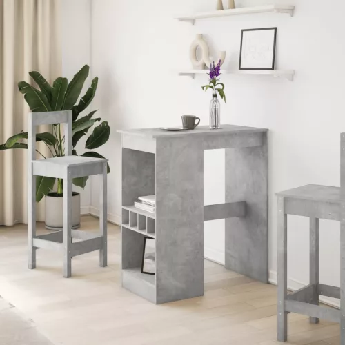 Betonszürke szerelt fa bárasztal tárolókkal 90x47,5x103,5 cm