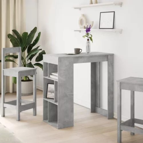 Betonszürke szerelt fa tárolórekeszes bárasztal 102x50x103,5 cm