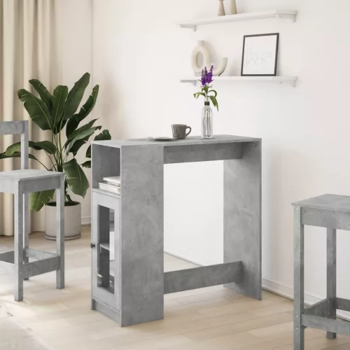 Betonszürke szerelt fa tárolórekeszes bárasztal 101x40x103,5 cm