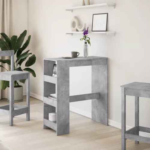 Betonszürke szerelt fa tárolórekeszes bárasztal 90x40x103,5 cm