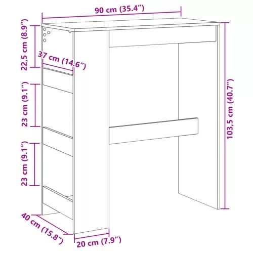 Füstös tölgy szerelt fa bárasztal tárolókkal 90 x 40 x 103,5 cm